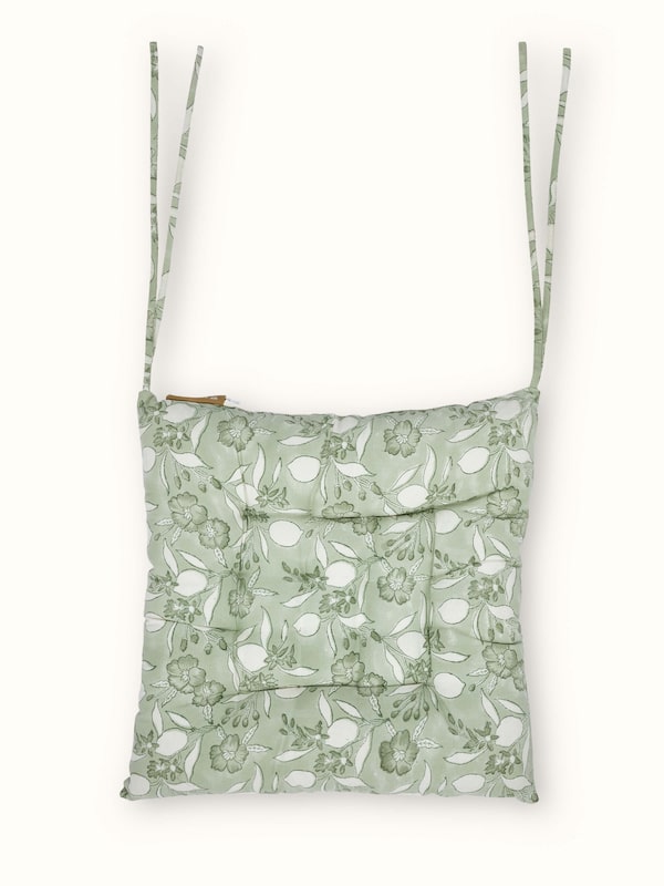 Anika Green Floral Cotton Sanganeri Hand Block Printed Chair Cushion