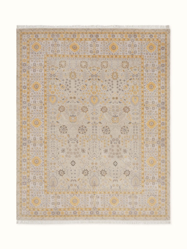 Ziegler Traditional Grey Gold Bhadohi Wool Hand-knotted Rug