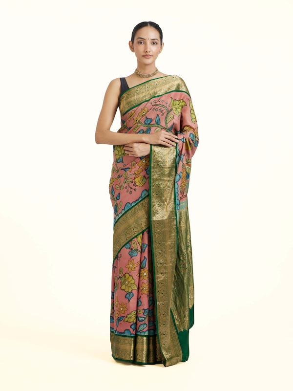 Silk Kalamkari Painted Kanchipuram Saree
