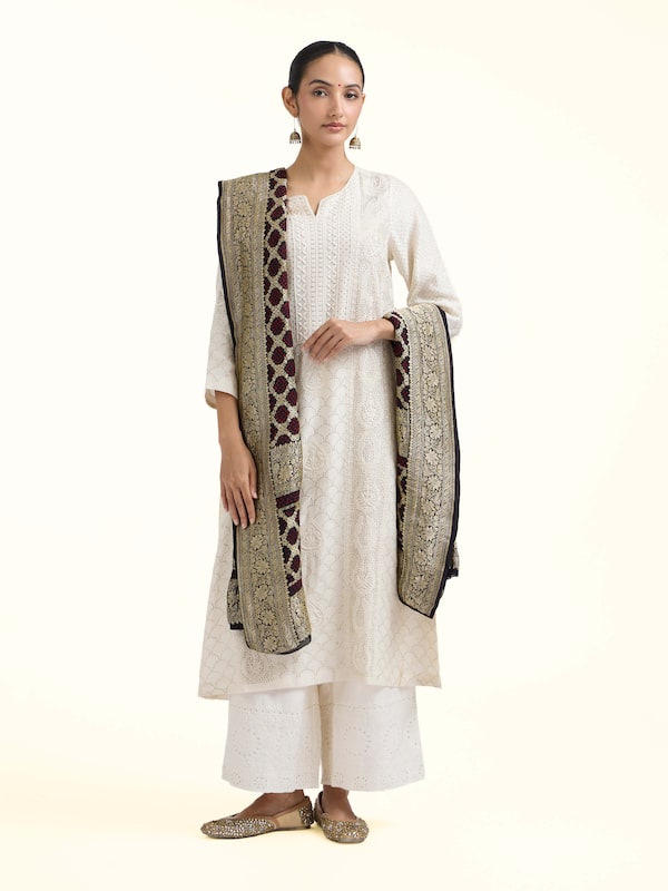 Black Bandhani Tie & Dye Silk Dupatta