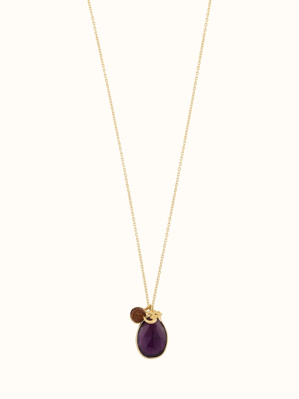 Rudraksha, Om charm & Amythyst, 18K Gold Plated Silver Necklace