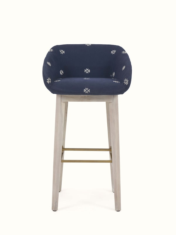 Upholstered Acacia Wood Bar Chair