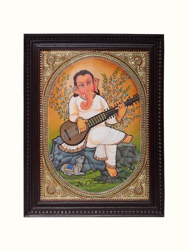 Ganesha with Sitar Thanjavur Painting