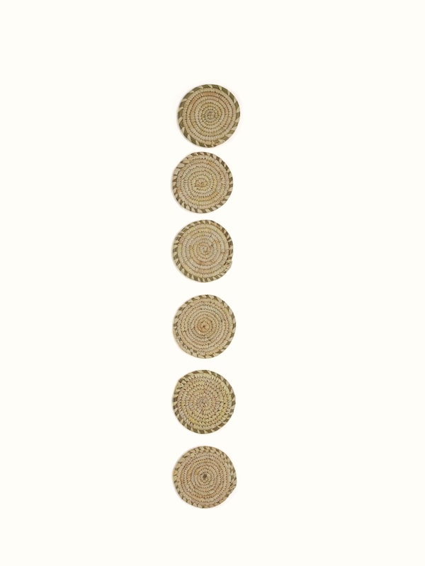 Amodini Light Green Solid Round Natural Fibre Sabai Grass Coasters (6 Pcs)