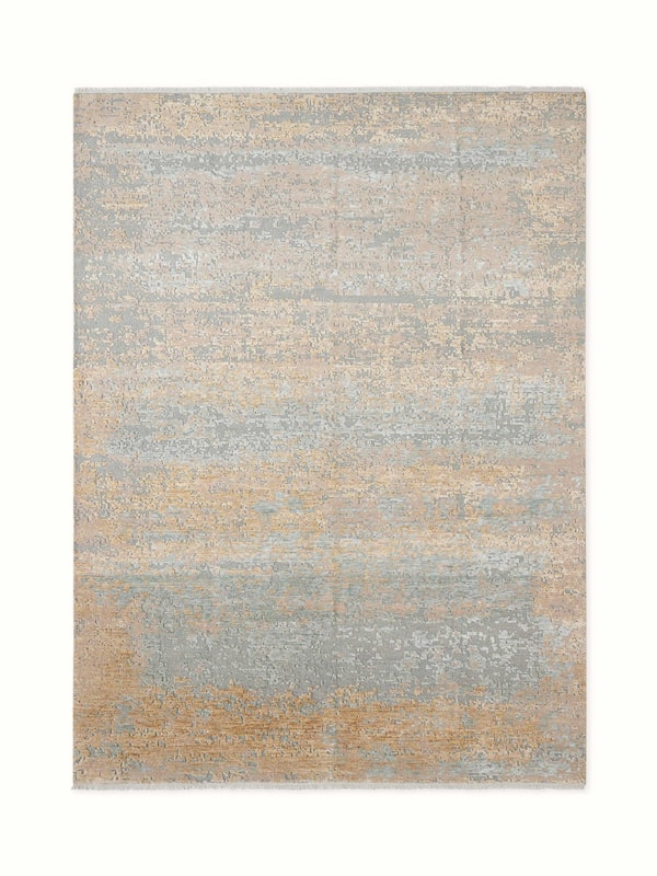 Modern Distressed Transitional Agra Wool & Viscose Hand-knotted Carpet