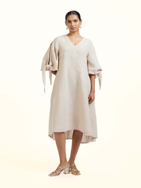 Natural Linen Chikankari Dress