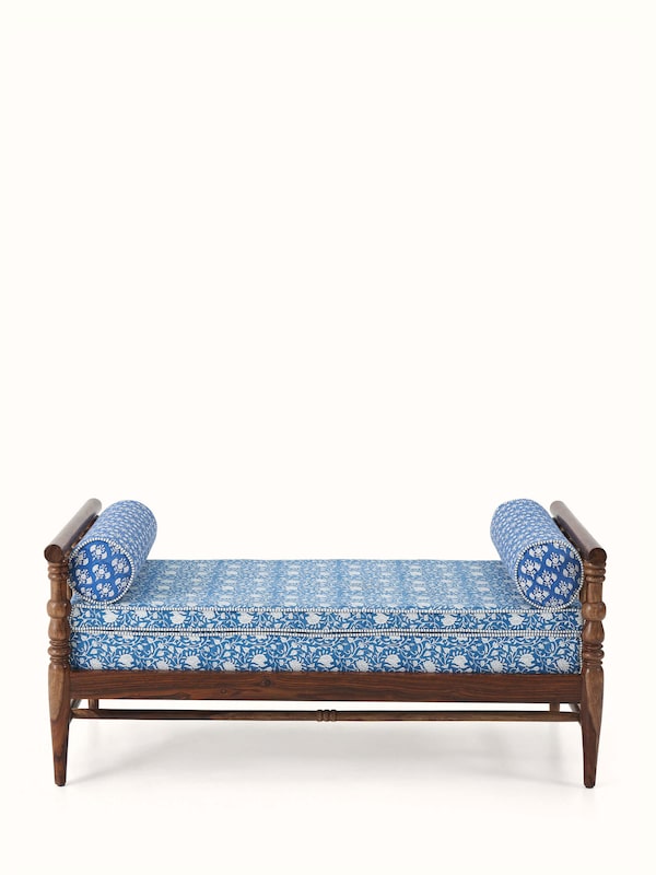 Upholstered Sheesham Wood Sanganeri Block Print Bench