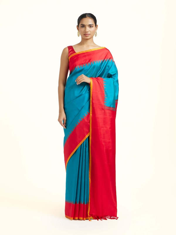Blue Mulberry Silk Gadwal Handloom Zari Saree