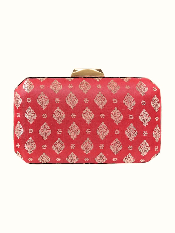 Maroon Banarasi Silk Box Clutch