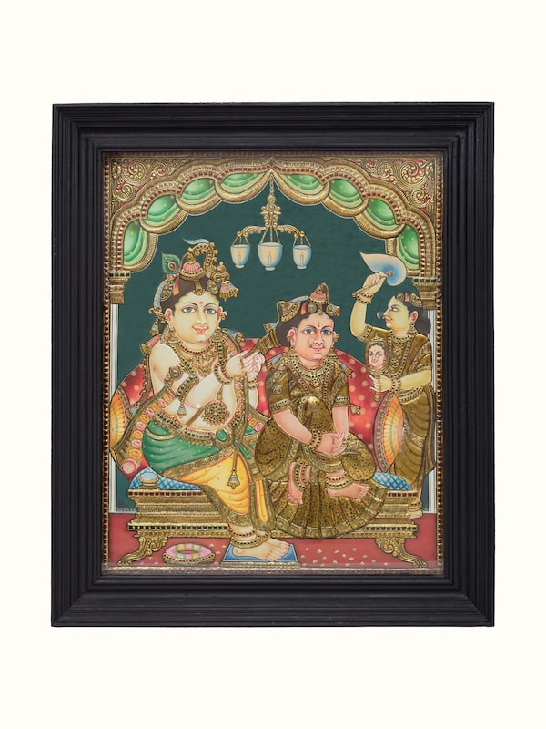Jadai Pinnal Krishna Thanjavur Painting