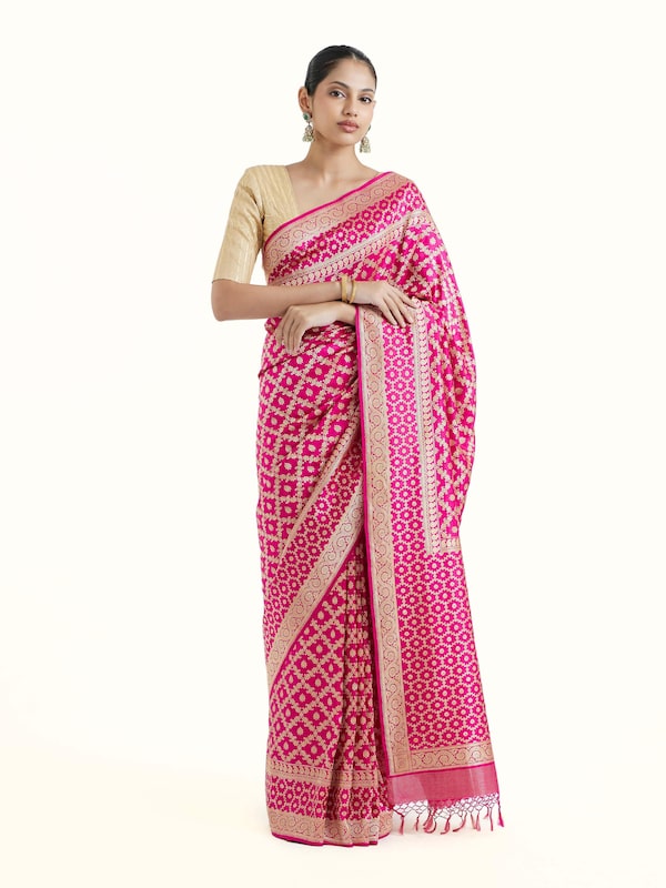 Fuschia Katan Silk Banarasi Saree