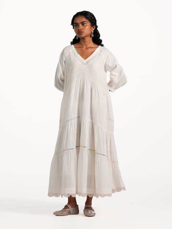 Off-white Cotton Silk Handloom Dress