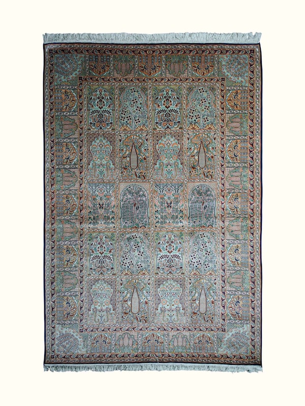 Traditional Persian Rust Hamadan Kashmir Silk Hand-Knotted Carpet