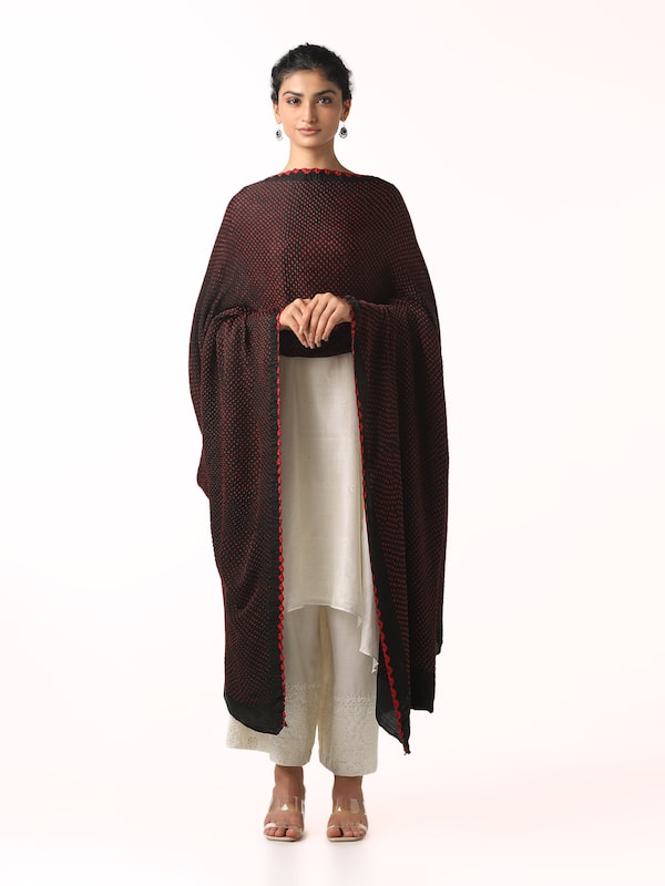 Black Gajji Silk Bandhani Tie & Dye Dupatta