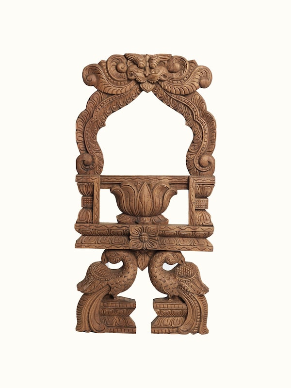 Wood Carved Parrot Mirror Panel