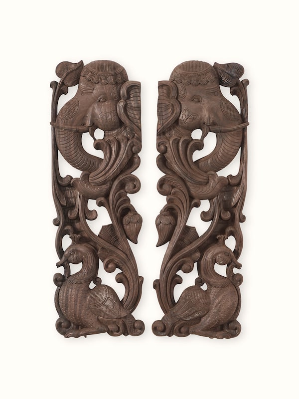 Wood Carved Elephant Face Brackets