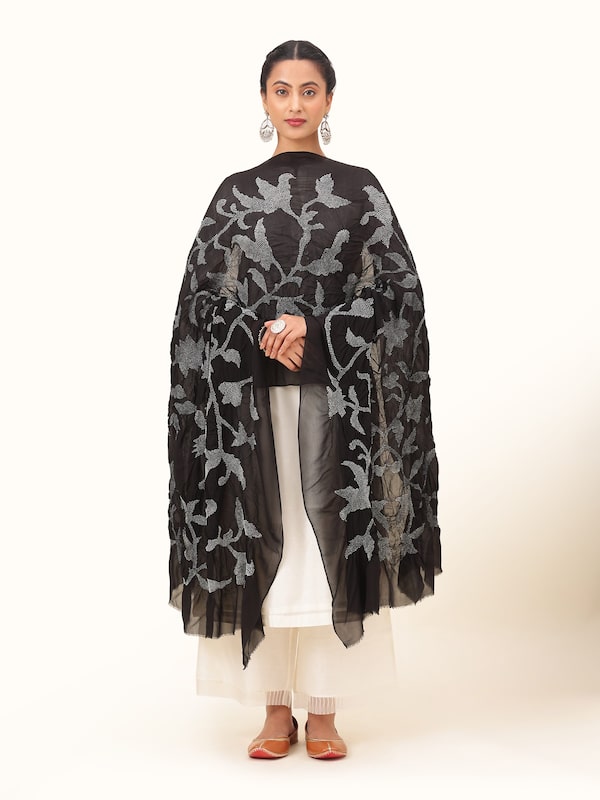 Black Georgette Bandhani Tie & Dye Dupatta