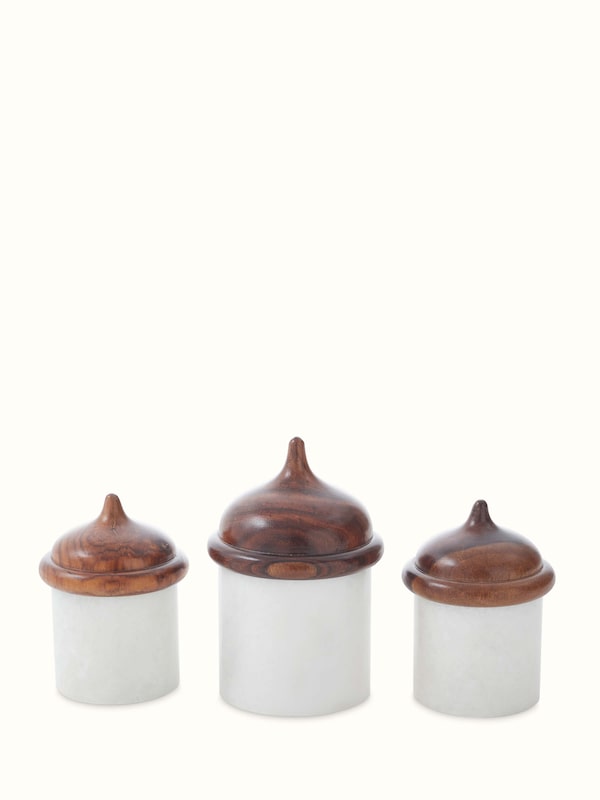White Pavilion Marble Carving Condiment Set