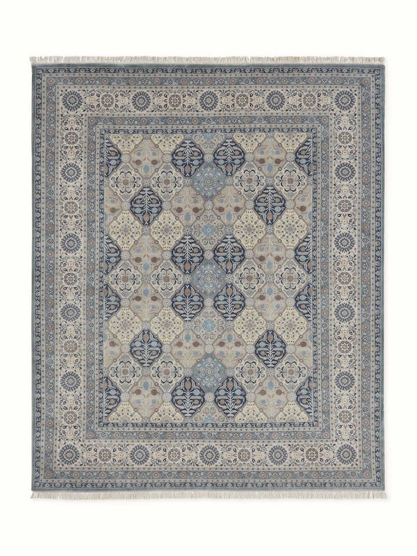 Sarouk Traditional Blue Grey Bhadohi Wool Hand-knotted Rug