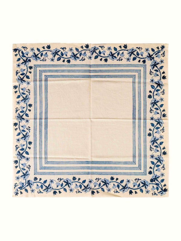 Palampore Blue Hand Block Sanganeri Print Cotton Linen Dinner Napkin (6 Pcs)