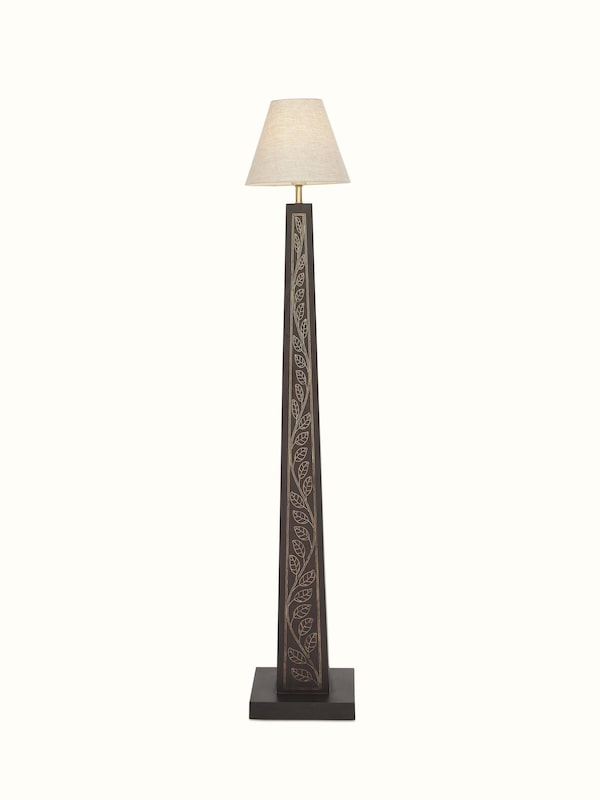 Tarkashi Sheesham Wood & Brass Led Floor Lamp