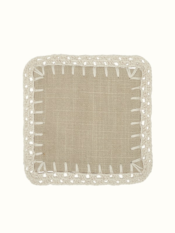 Nityam Beige Cotton Slub Crochet Coaster (6 Pcs)