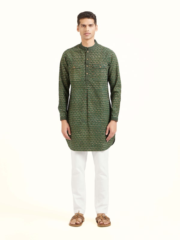 Teal Cotton Phad Block Printed Kurta
