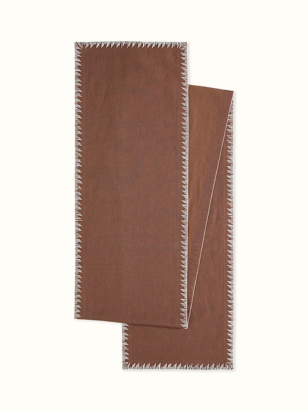 Parvat Brown Edge Stitch Linen Cotton Hand Embroidered Table Mat