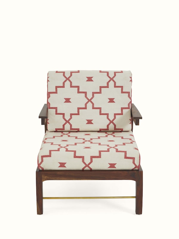 Handloom Dhurrie Upholstered Sheesham Wood Arm Chair