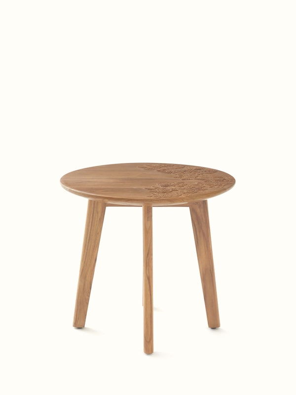 Carved Teak Wood Round Side Table