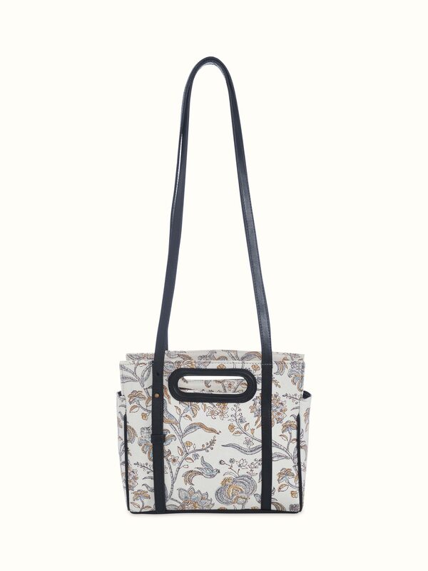 Black Leather & Textile Hand Block Printed Sling Bag