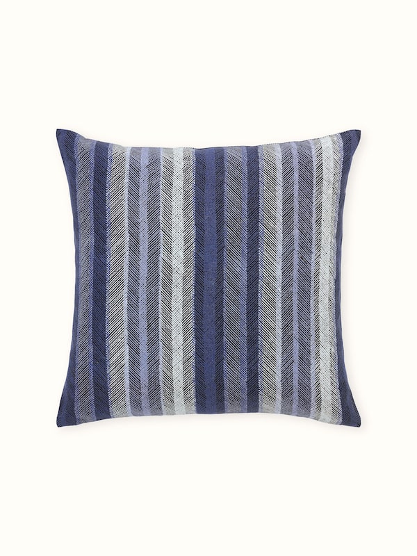 Parvat Indigo Stripe Linen Cotton Sanganeri Block Printed Cushion Cover