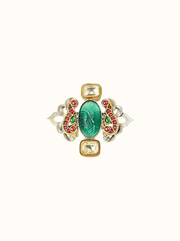 Dank Polki Two-Tone Silver Ring