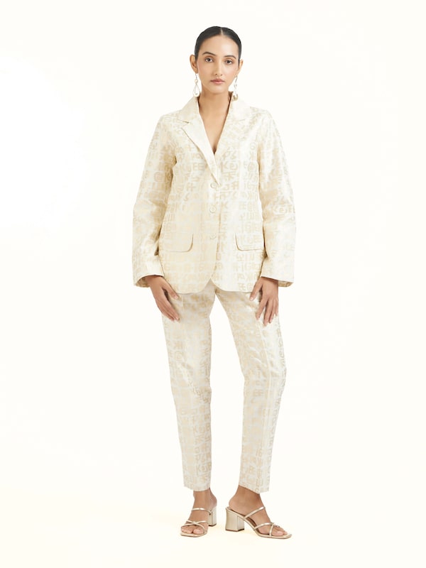 Ivory Handloom Cut Work Caligraphy Co-Ord Set