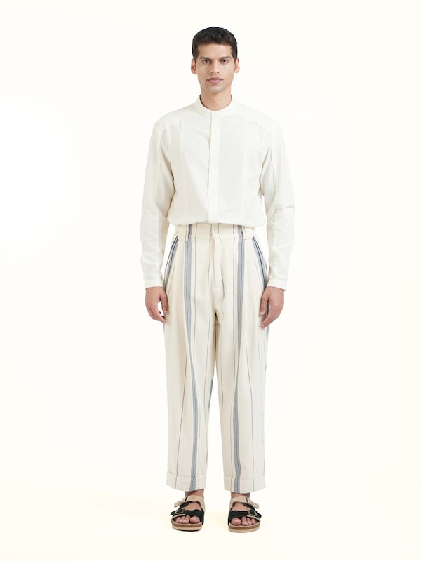 Ivory Cotton Handloom Straight Pants