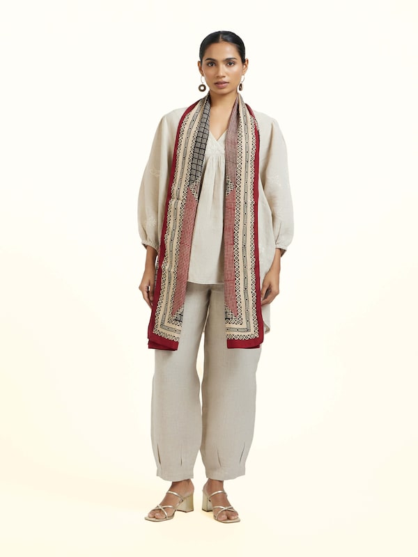 Rust Silk Bagh Hand Block Printed Stole