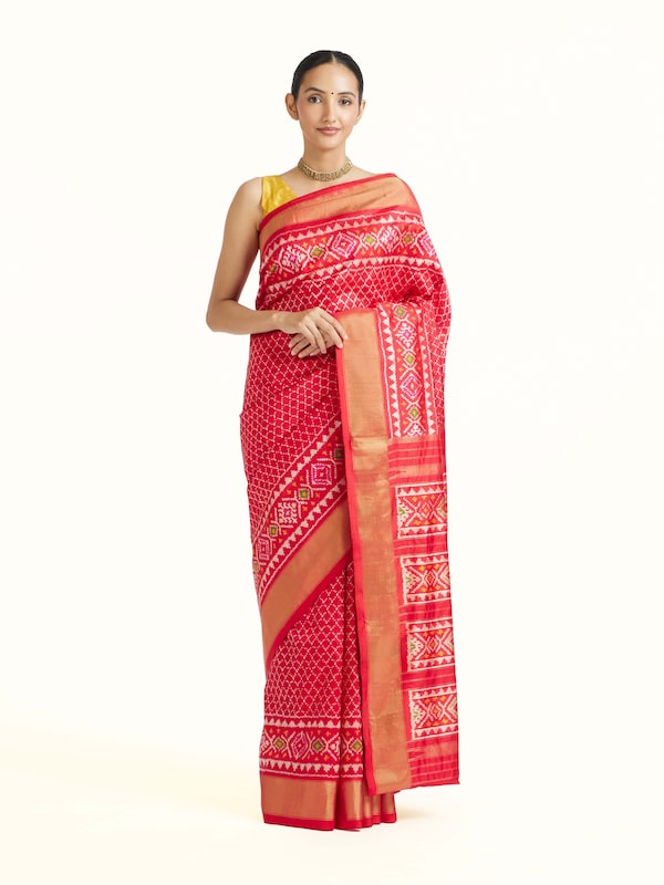 Red Weft Ikat Silk Saree