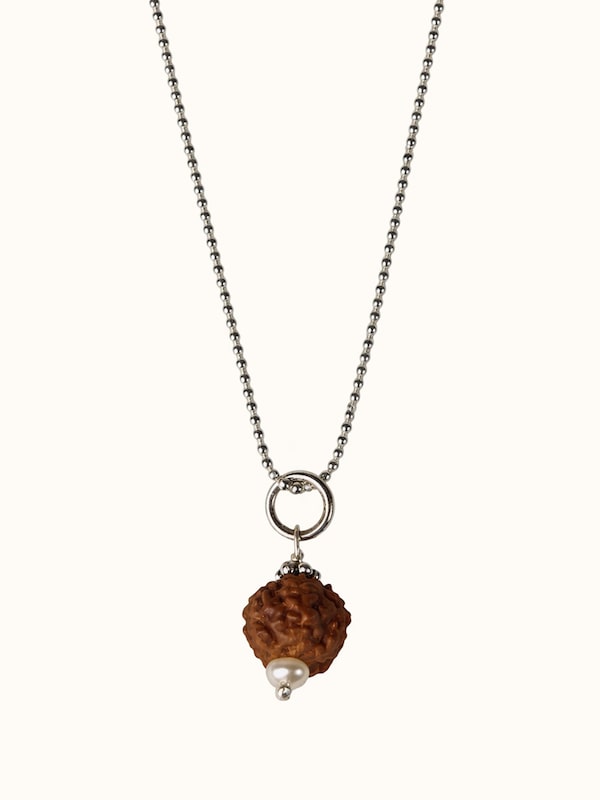 Gemstone Panchmukhi Rudraksha & Pearl Silver Necklace