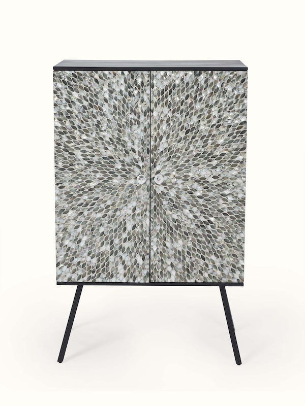 Mother-of-Pearl Inlay Mango Wood Bar Cabinet