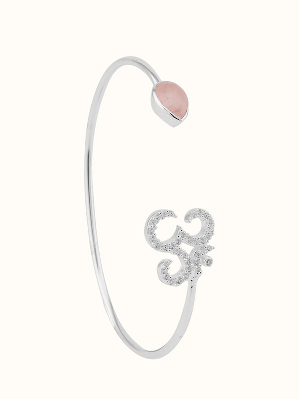 Rose Quartz & Om Zircon Silver Bracelet