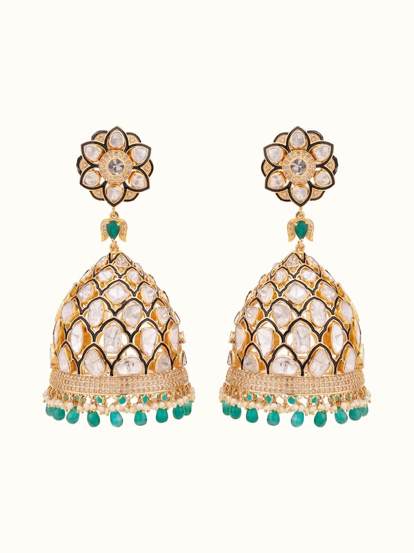Dank Polki 14 Karat Gold Jhumkas