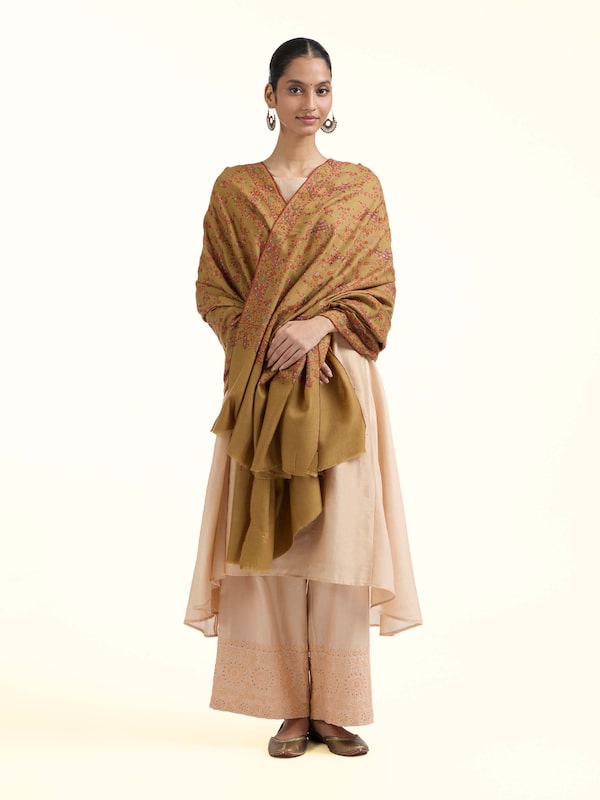 Green Jalidar Sozni Embroidered Shawl