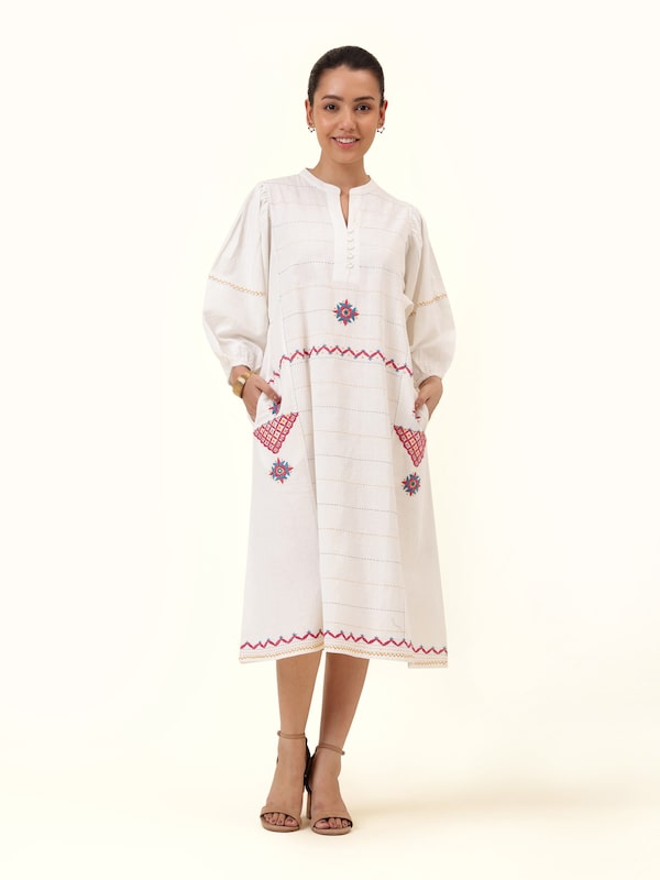 Off-white Cotton Desert Embroidered Dress