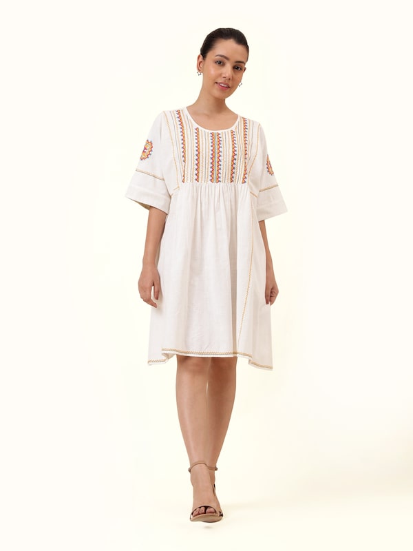 Off-white Short Cotton Desert Embroidered Dress