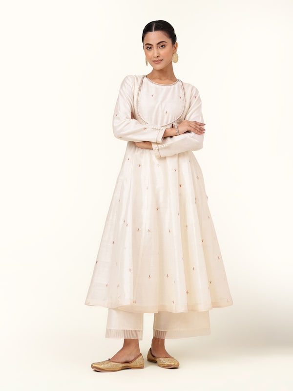 Off-white Cotton Silk Chanderi Anarkali Kurta