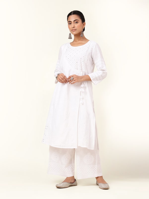White Cotton Chikankari A-Line Kurta