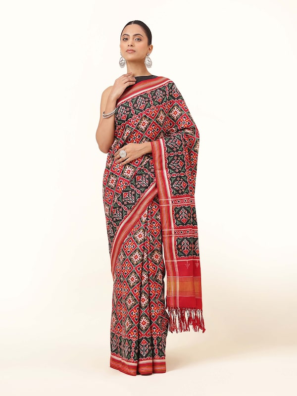 Red & Green Mulberry Silk Patan Patola Saree