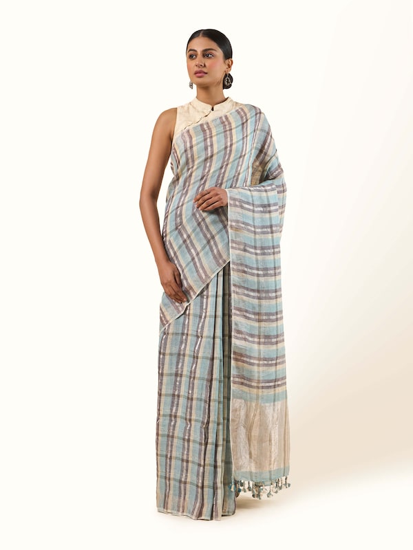 Grey Linen Zari Saree