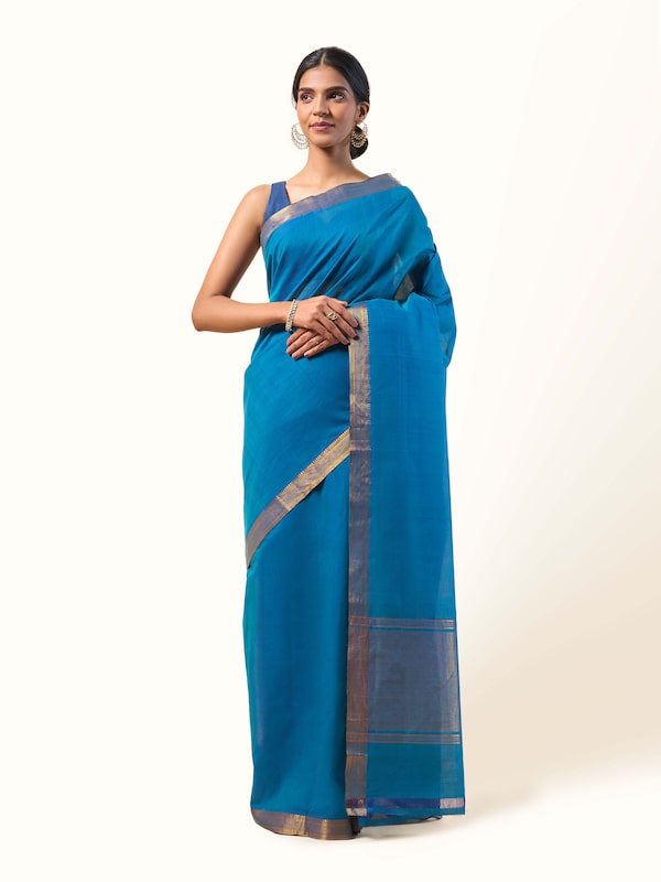 Indigo & Golden Cotton Mangalgiri Saree