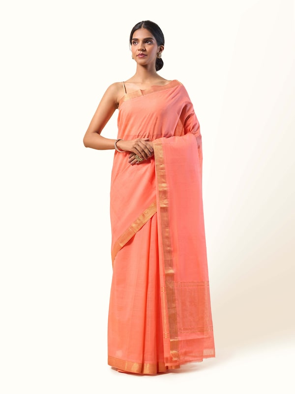 Peach Cotton Mangalgiri Saree